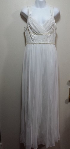 $249 DECODE 1.8 Ivory Chiffon Embellished Ruched Lace Formal Dress Gown~ 8 M3020 - Picture 4 of 11
