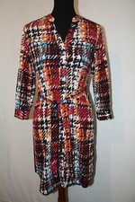 Attention Sz Small Colorful Digital Geometric Print Button Up Knit Dress Belted