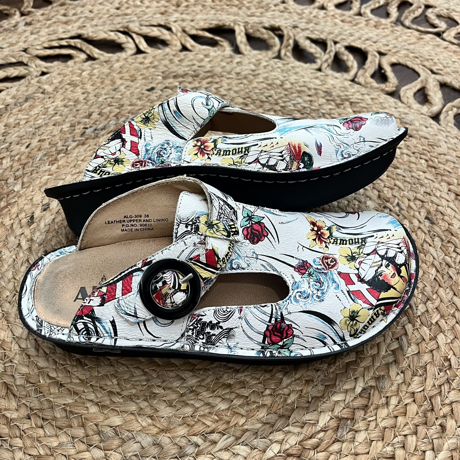 Women's Alegria Clogs Mules Size 7.5 US 37 Sailor Tattoo Amour Rockabilly-image