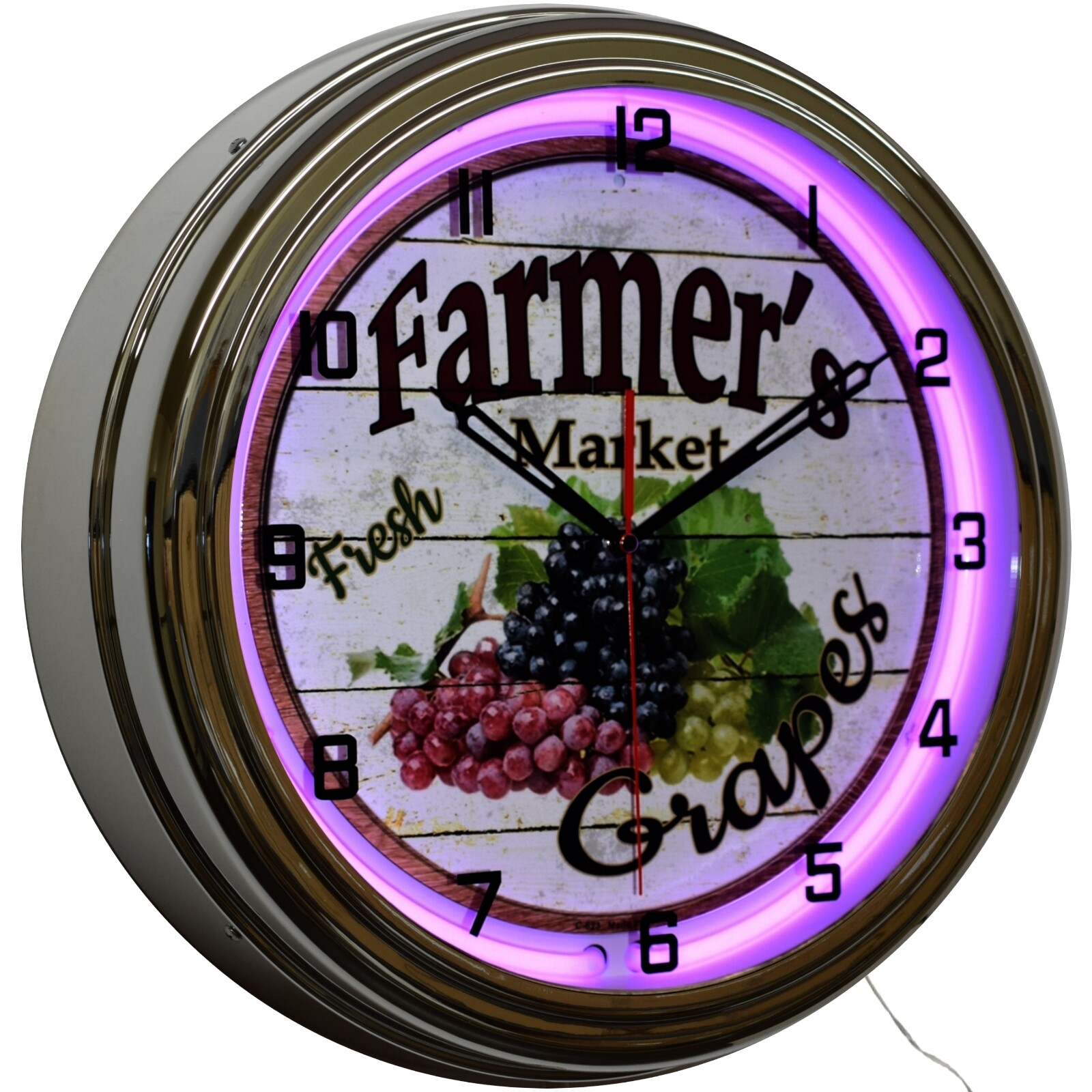 16" Farmer's Market Fresh Grapes Neon Clock Kitchen Diner Decor (Purple)