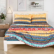 Chezmoi Collection Amara 4-Piece Boho Floral Stripe Printed Microfiber Sheet Set