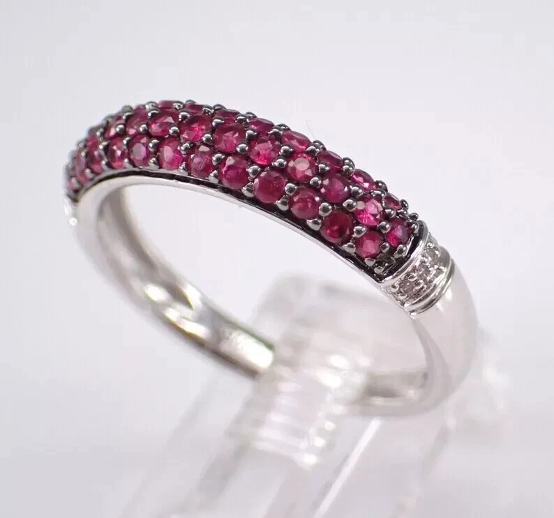 2.20 Ct Round Cut Lab Created Ruby Band Ring 14K Two Tone Gold Plated 925 Silver - Image 3 of 4