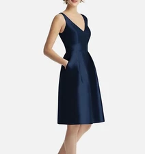 Alfred Sung Midnight Blue V-Neck Dress Sz 16 D768 NEW NWT Cocktail Party 