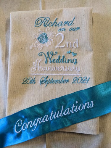 2nd Anniversary Cotton Linen Embroidered T. Towel 1st, 2nd, in box FREE UK POST - Picture 15 of 15