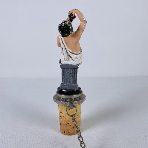 Vtg WTU Pewter Emperor Figure Eating Grapes Wine Bottle Stopper Cork Ring Chain - Picture 9 of 12