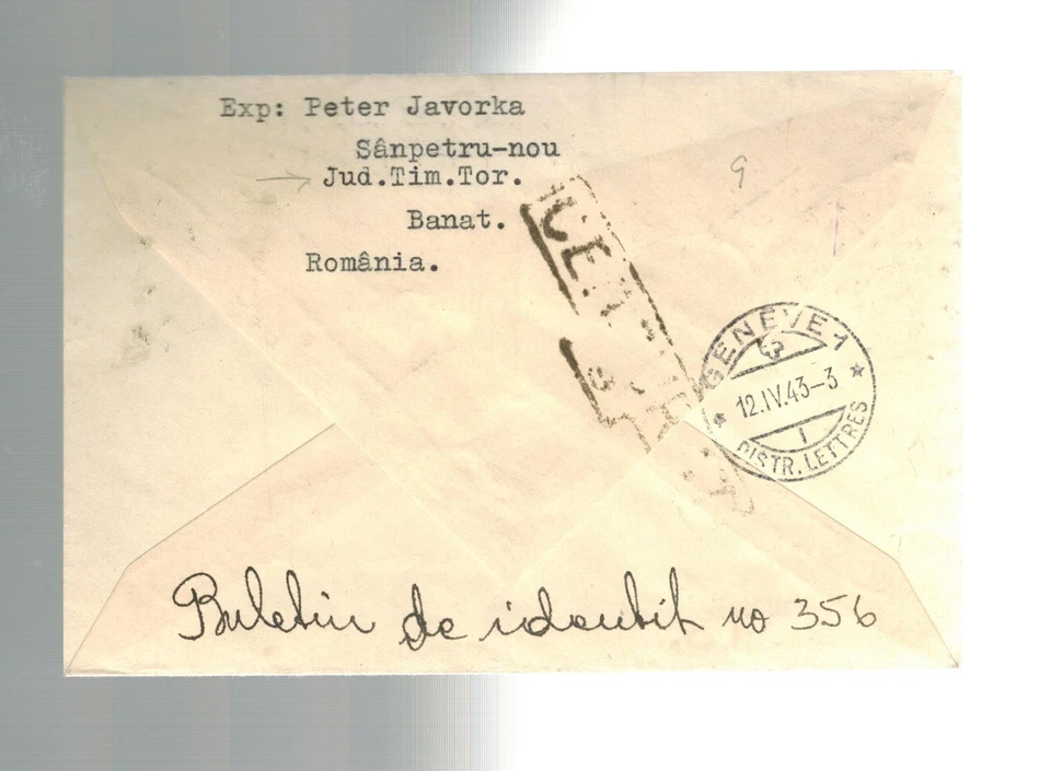 1943 Sanpetru-Nou 罗马尼亚犹太劳改营封面到红十字瑞士 — 第 2/2 张图片