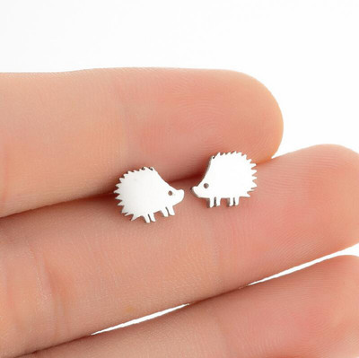 Unisex Titanium Silver / Gold / Black Tiny Punk Hedgehog Earrings Stud
