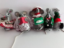 Lot of Five 4" Handmade Felt Mice Christmas Ornaments New