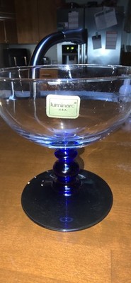 Luminarc Clear Glass Pedestal Compote Bowl with Blue Stem Base