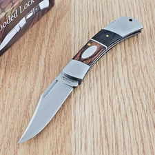 Rite Edge Lockback Folding Knife 2.5" Stainless clip Blade Wood/Steel Handle