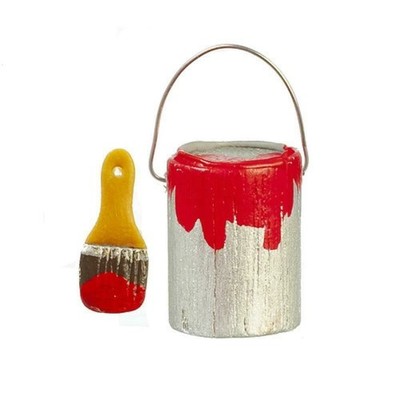 Puppenstube Dose Dose mit roter Farbe & Pinsel Miniatur Zubehör Werkzeug DIY 1:12