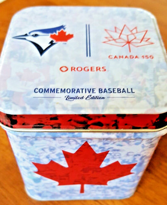 TORONTO BLUE JAYS COMMEMORATIVE BASEBALL / CANADA 150th ANNIVERSARY *NEW IN TIN*