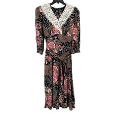 Vintage 90s Dawn Joy Floral Lace Floral Paisley Dress Size 9 10 Grandmacore