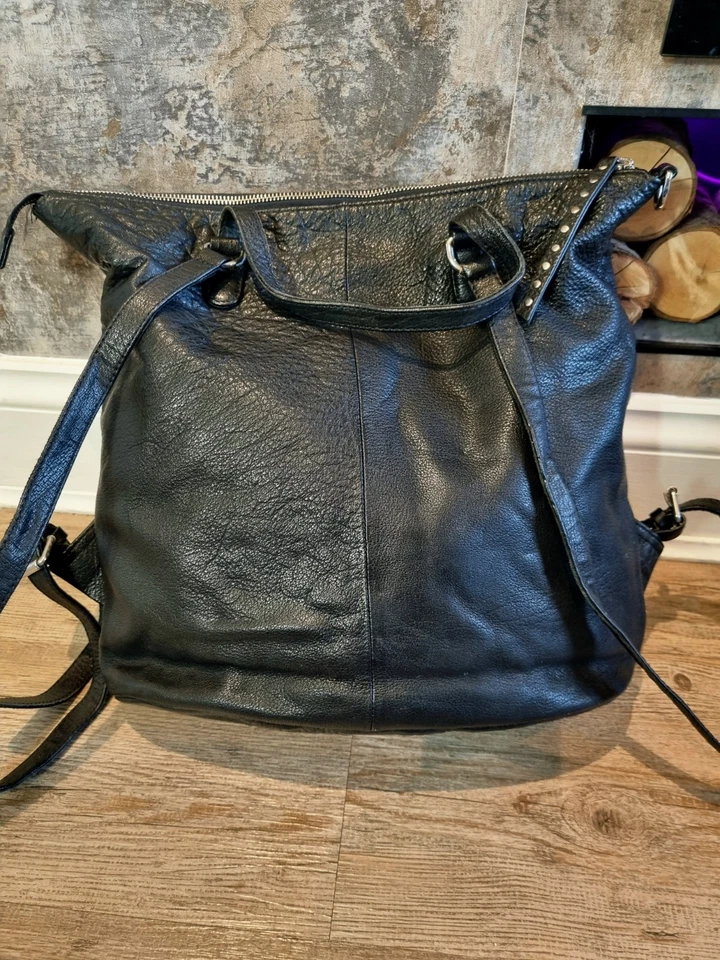NEXT Genuine Leather Backpack Rucksack Black Studded Handbag - Image 2 of 4