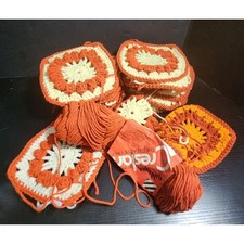 Lot of 18 Granny Squares Blocks with Instructions and extra yarn Orange Yellow