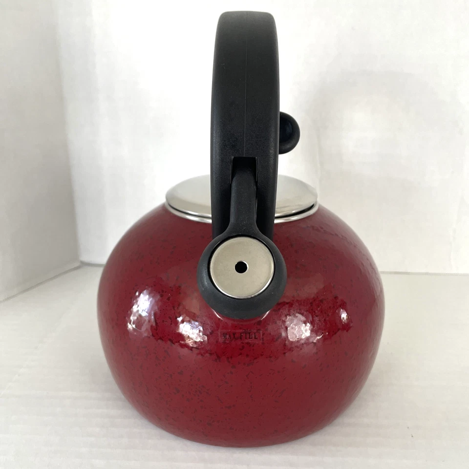 Tetera Paula Deen Signature Collection rojo oscuro moteado silbido Foto 3 de 4