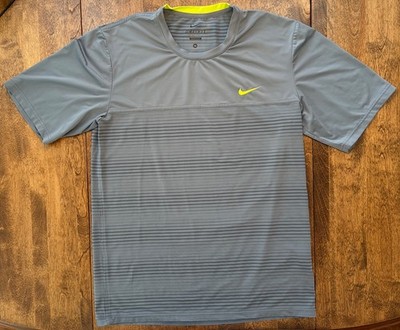 Nike Dri-FIT Performance Shirt Men's Medium Gray Neon Yellow Swoosh Athletic Top