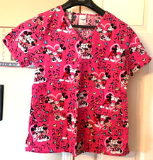 DISNEY Pink Mickey  Minnie Mouse Uniform Scrub Top Size Small