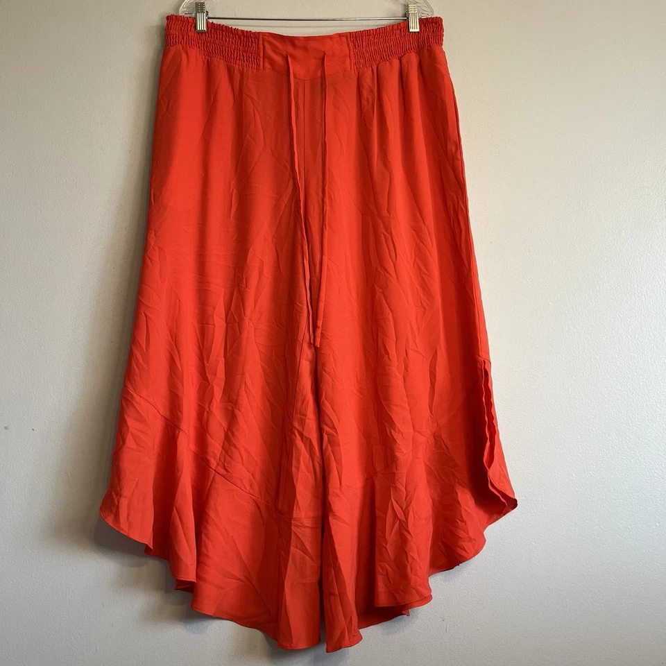 Pantalones de pierna ancha Rachel Roy para mujer Giorgia talla 1X rojo radiante bolsillos con volantes boho Foto 2 de 4