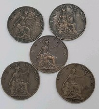 1916 1917 1918 1919 & 1920 King George V UK Farthing 1/4d Coin - 5 coins
