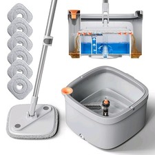 360  Spin Mop/Bucket Set Self Separation Dirty and Clean Water System 6 Pads