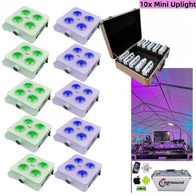10Pcs Wifi Control Battery par uplight 4x18 RGBWAUV with Rechargeable bag