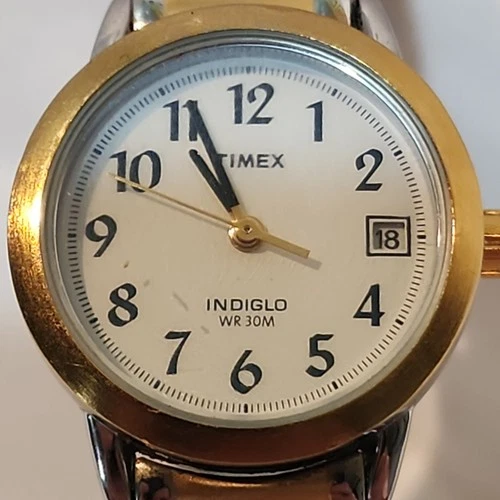 Vtg 40mm Gold Tone Easy Reader Timex Watch Indiglo, Date, WR 30M