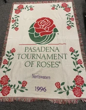 Vtg 1996 Northwestern Univ Tournament of Roses Football Throw Blanket w Fringe