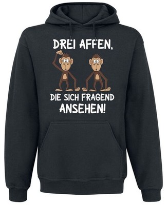 Tierisch Kapuzenpullover Herren Drei Affen, die sich fragend ansehen! schwarz M