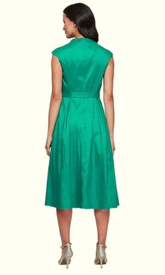 alex evenings tea length dresses Alex Evenings Hot Teal V-Neck Taffeta Tea-Length Waist Tie Dress Size 8  $199