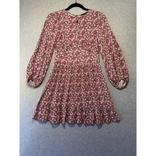 Banana Republic Pink Floral Long Sleeve Fit & Flare Mini Dress Size 0 Keyhole
