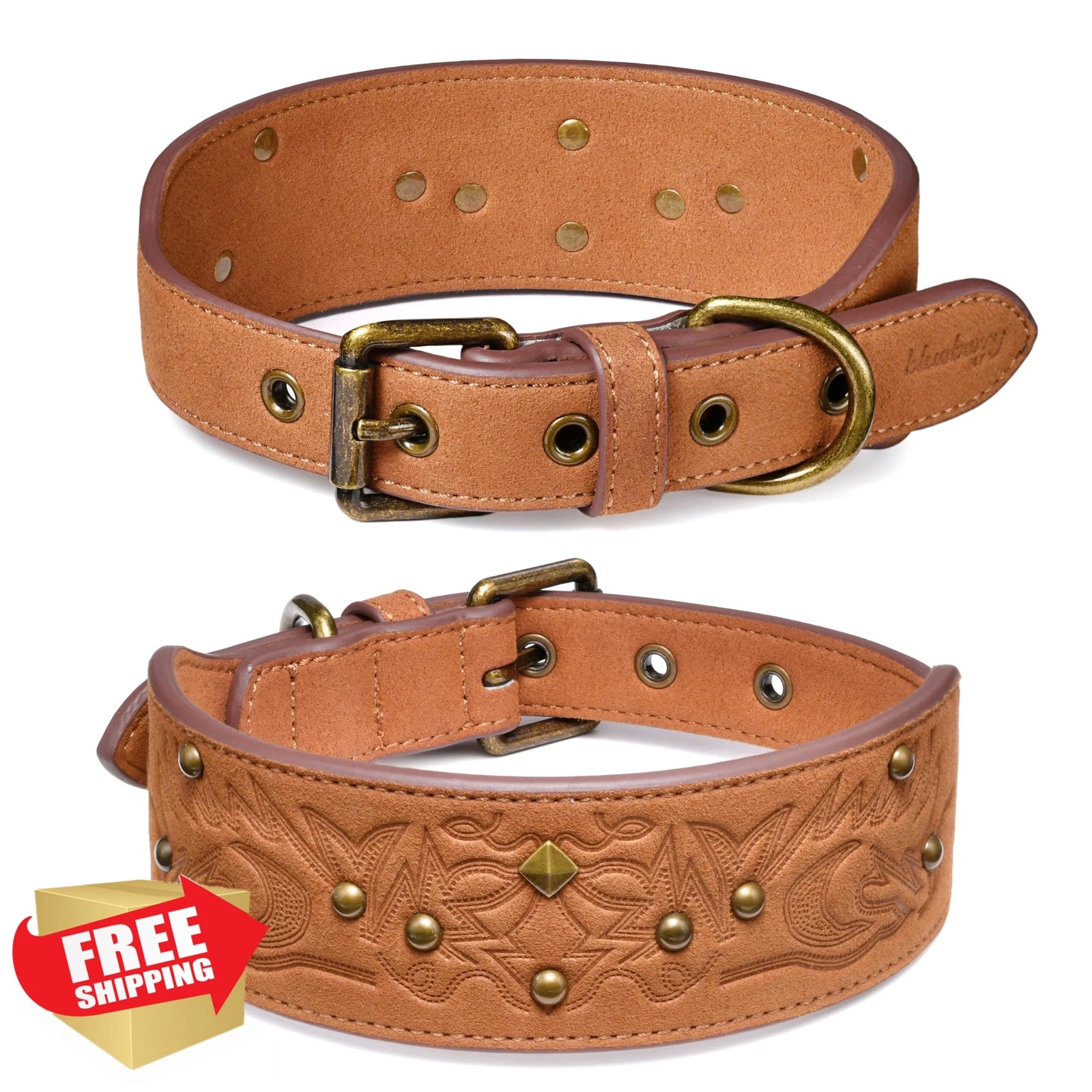 Blueberry Pet Suede Dog Collar Large Saddle Brown