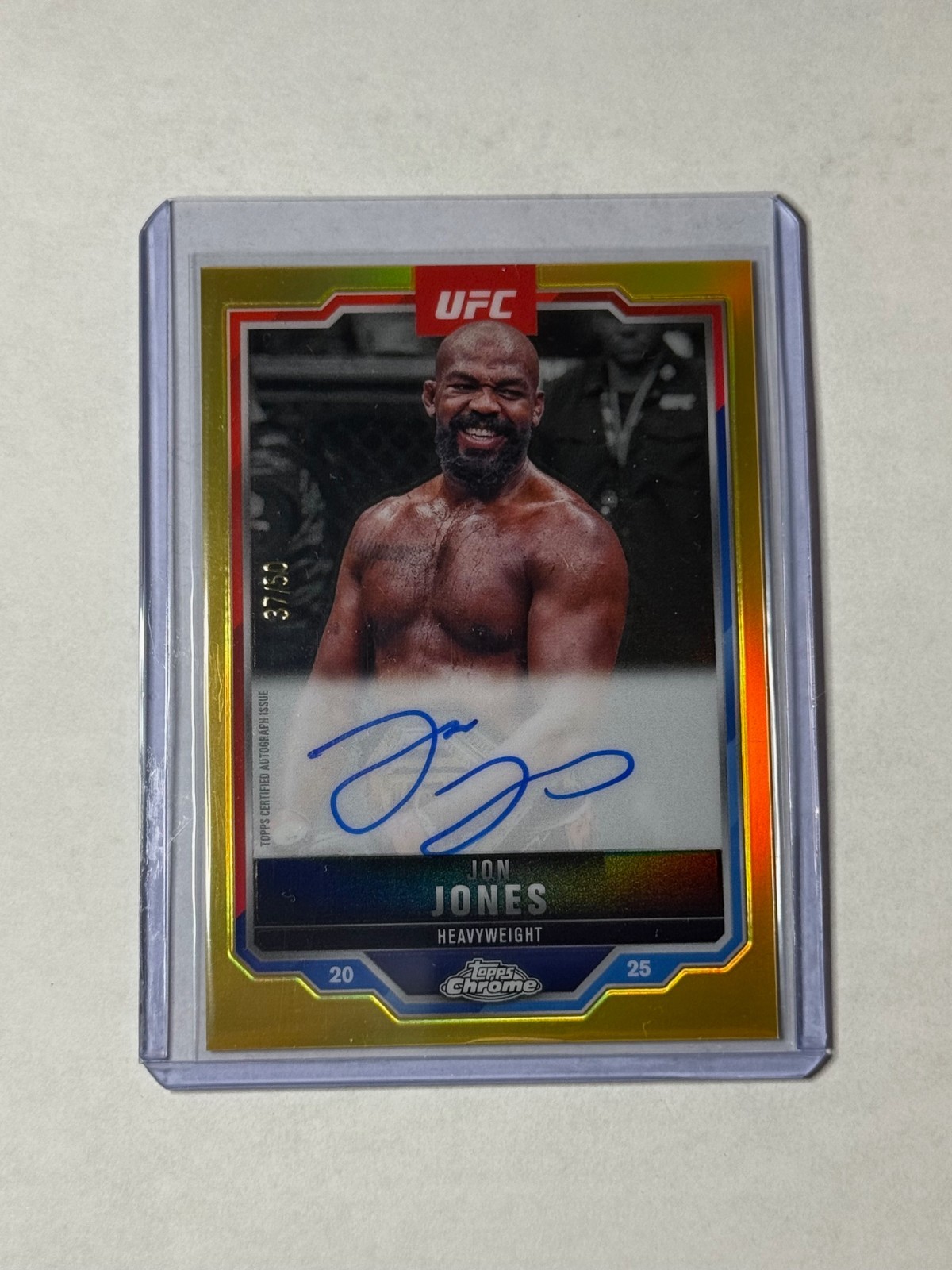 Jon Jones 2025 Topps Chrome UFC Auto #CVA-JJ Gold #/50 On Card Auto