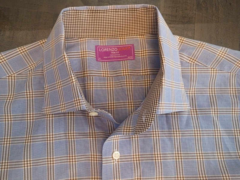 Men's Dress Shirt From Lorenzo UOMO Size 17  36/37 Blue Windowpane