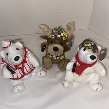 1998 Collectible Coca Cola Bean Bag Plush Polar Bears And Reindeer Lot of 3