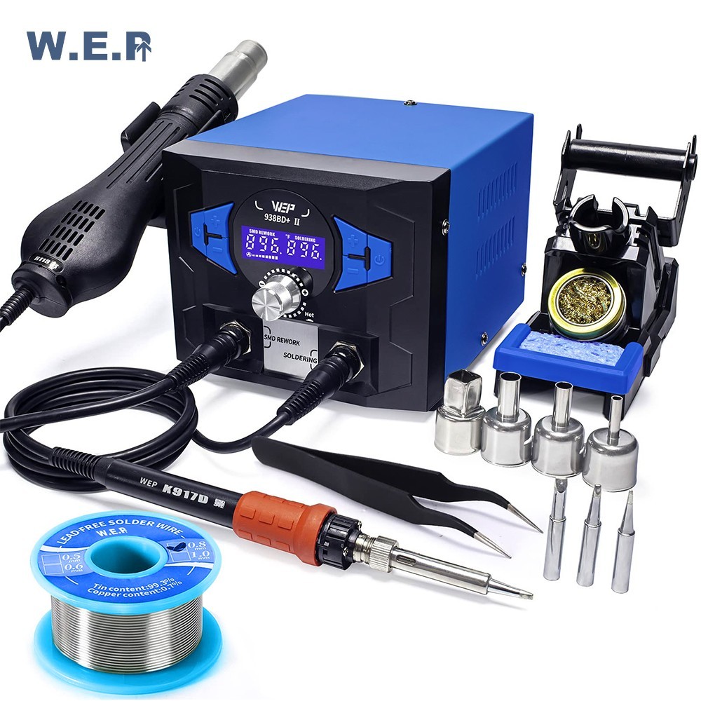 WEP 2-IN-1 Soldering Station Digital Solder Iron Kit Desoldering Gun Hot Air