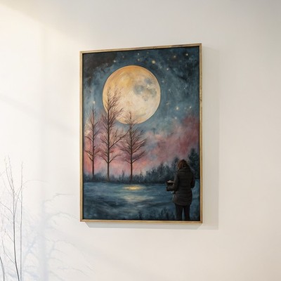 Vollmond über den einsamen Bäumen friedlich ruhig Nachtszene Licht Leuchten