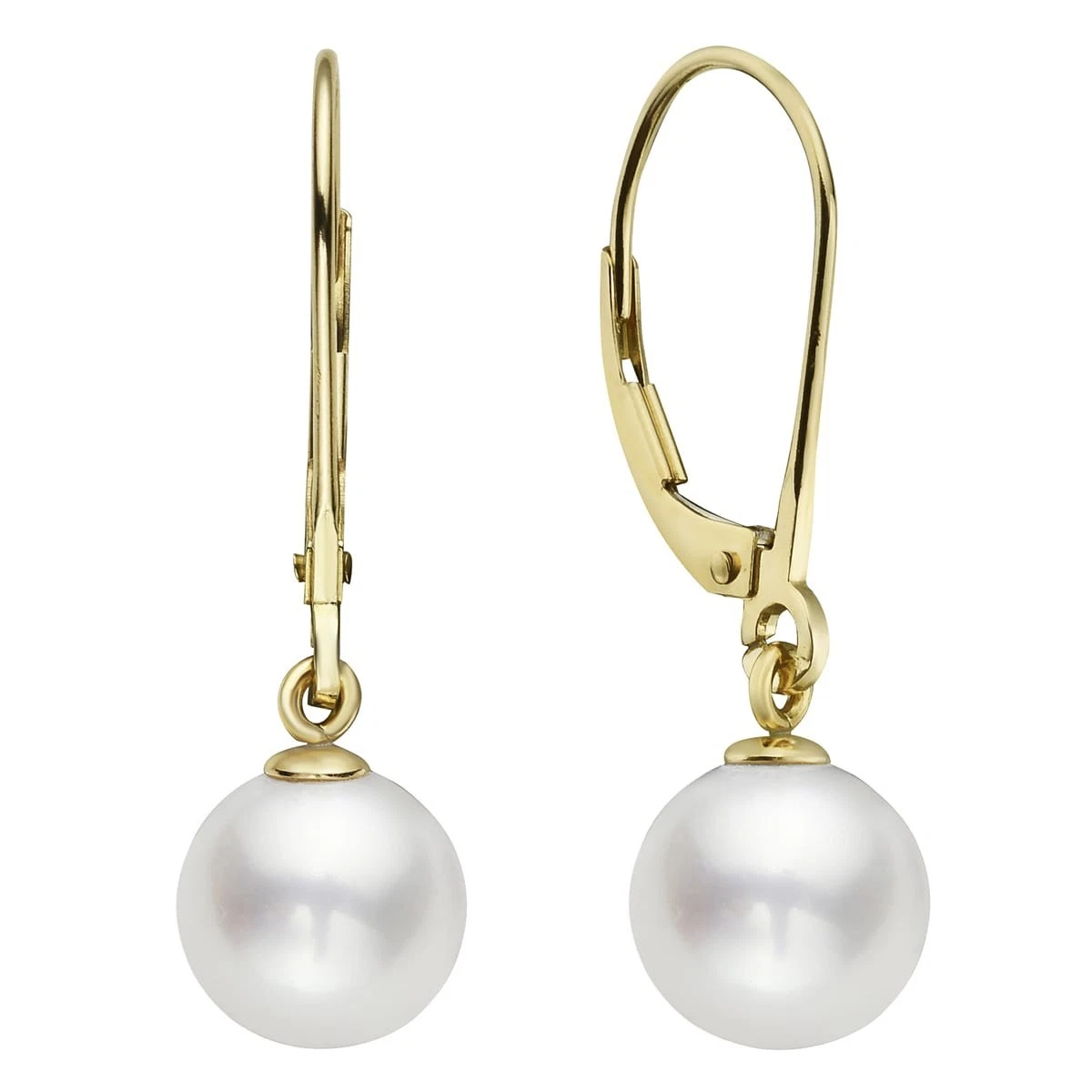 14K Yellow Gold Freshwater Cultured Pearl Leverback Earrings 8-9mm AAA Women's