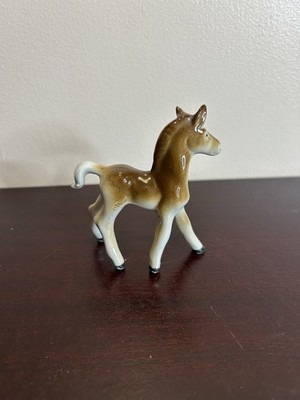 Vintage Porcelain Foal Horse Figurine Marked  Foreign  Brown White Miniature
