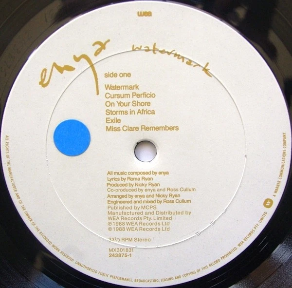 Enya - Watermark-1988 (VG+/[VG+) - "Vinyl Record" - Image 3 of 4