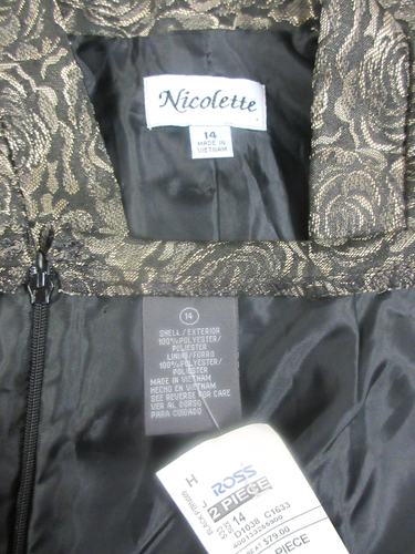 SET COMPLETO GIACCA E GONNA NICOLETTE NERO E ORO FANTASIA FLOREALE TAGLIA 14 - NUOVO - Foto 13 di 14