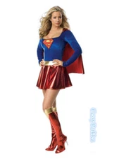 Z-L1-4 Superwoman Superhero Fancy Dress Up Party Outfit Metallic Costume S-2XL