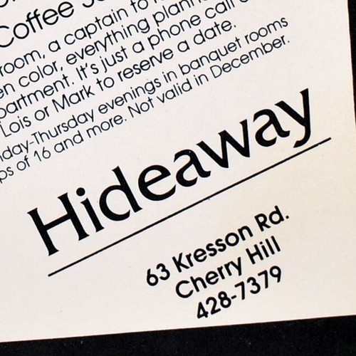 1980s Irv Morrow's Hideaway Restaurant Menu Kresson Road Cherry Hill