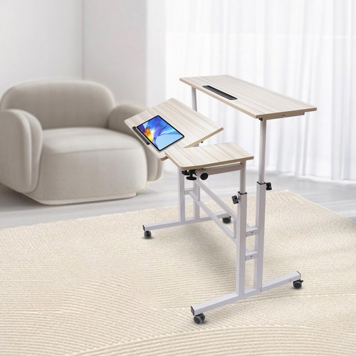 Rolling Laptop Desk Adjustable Office Computer Table Mobile Stand up Workstation