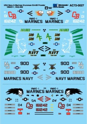 Microscale 1/72 US Navy/Marines Grumman EA-6B Prowler VMAQ-1 VAQ-209 #0027 Decal