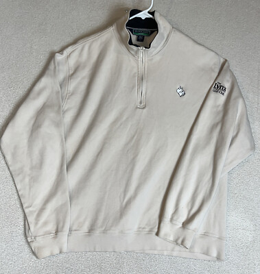 Devon & Jones Mens 1/4 Zip Long Sleeves Shirt Beige LYNX Golf Club Size X-Large