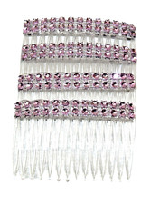 A pack of 4 Pink Clear Grip Hair Combs Slides 7cm with Diamontie effect 