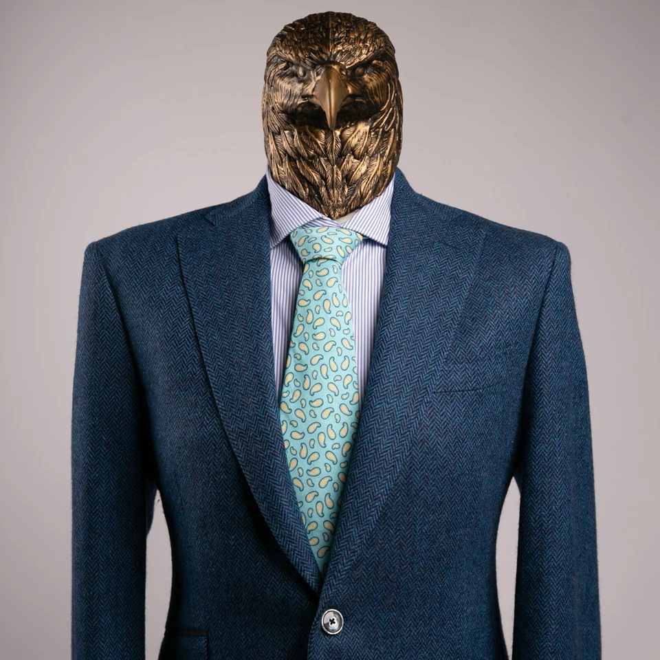NWT $1950 PATRICK HELLMANN Pure Wool TWEED Herringbone Sport Coat Blue 40US/50IT - Image 3 of 4