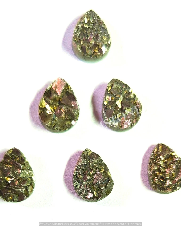 Lote de piedras preciosas en forma de pera druzy de pirita natural, piedras preciosas sueltas naturales para joyero Foto 3 de 4