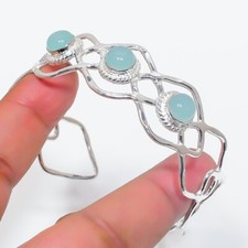 Aqua Chalcedony Gemstone 925 Sterling Silver Jewelry Adjustable Cuff Bracelet